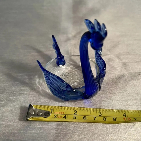 Vintage 20th century Blue And Clear Glass Swan Trinket Dish - Picture 4 of 5